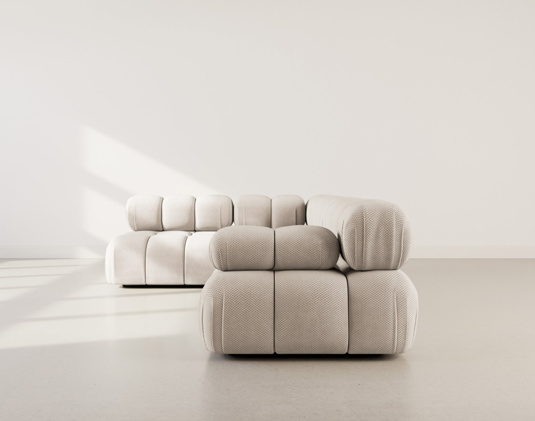 Canapé modulable d'angle gauche 5 places en velours texturé Ruby