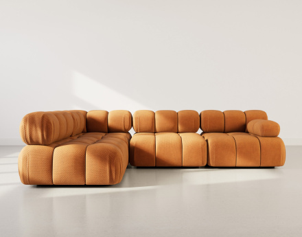 Canapé modulable d'angle gauche 5 places en velours texturé Ruby