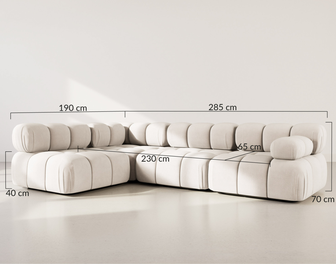 Canapé modulable d'angle gauche 5 places en velours texturé Ruby