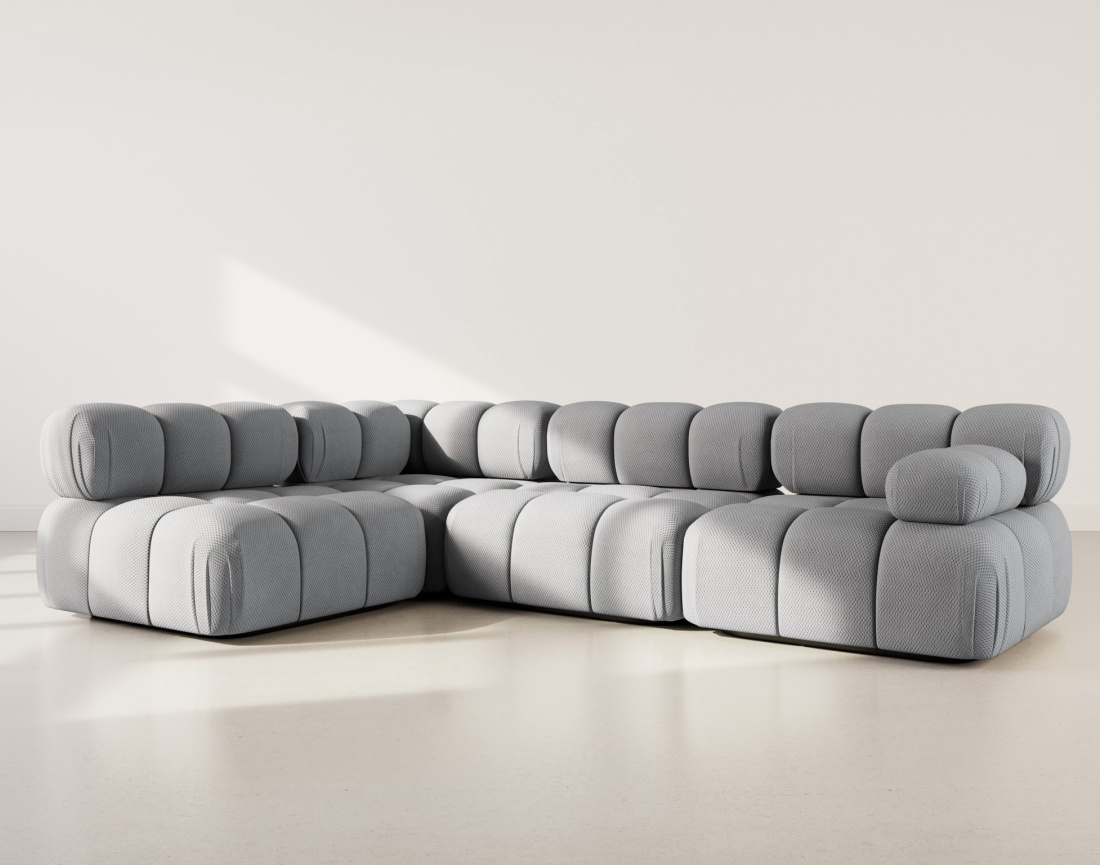 Canapé modulable d'angle gauche 5 places en velours texturé Ruby