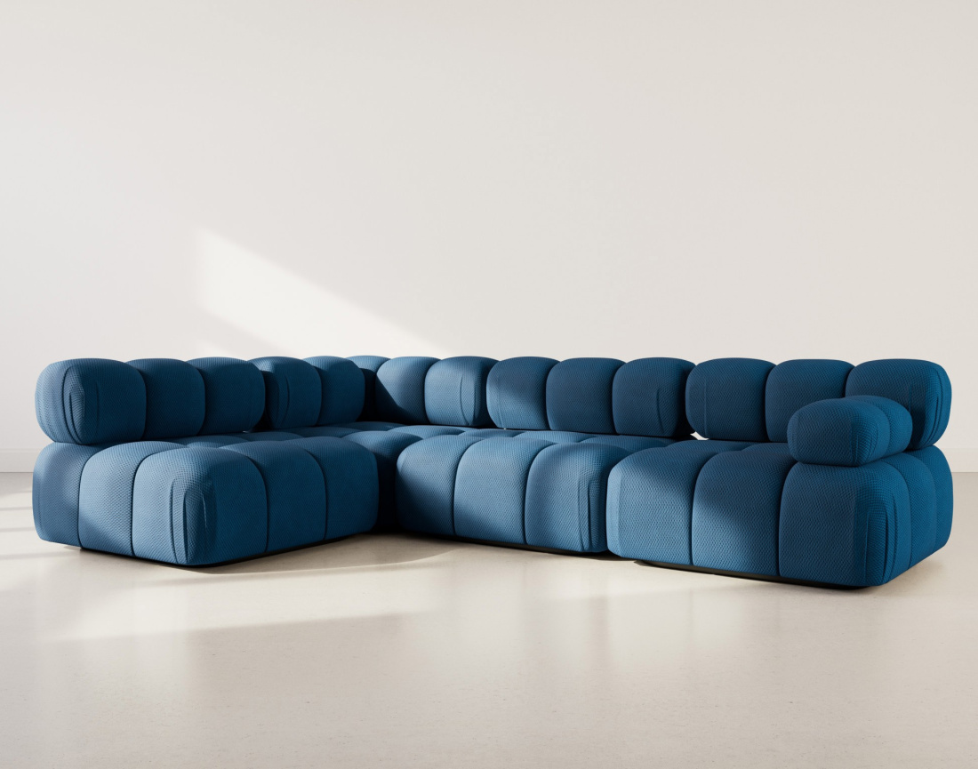 Canapé modulable d'angle gauche 5 places en velours texturé Ruby