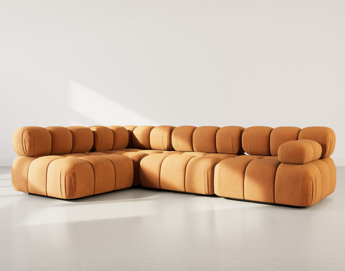 Canapé modulable d'angle gauche 5 places en velours texturé Ruby