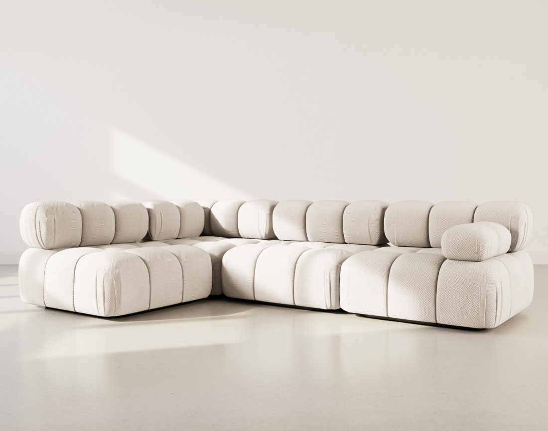 Canapé modulable d'angle gauche 5 places en velours texturé Ruby