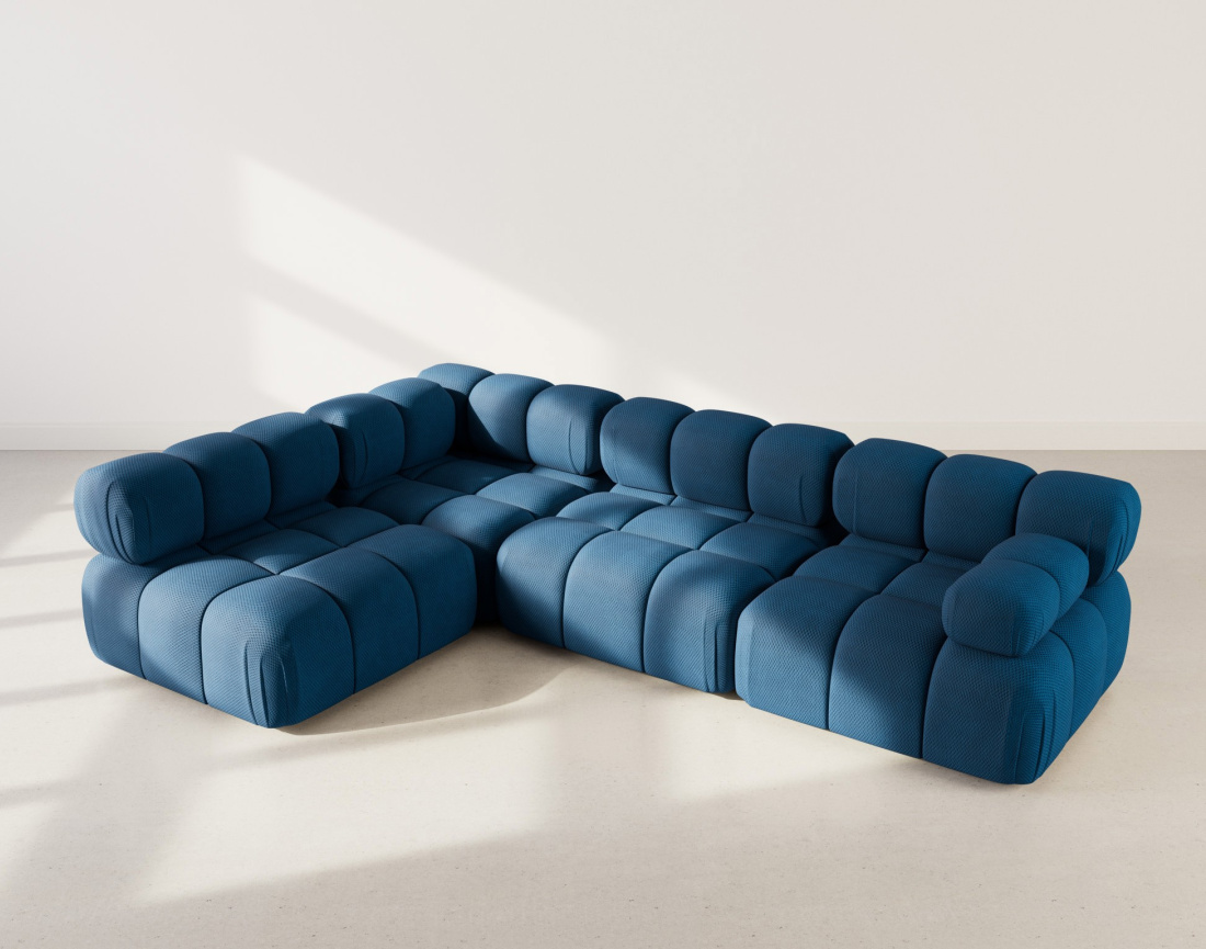 Canapé modulable d'angle gauche 5 places en velours texturé Ruby