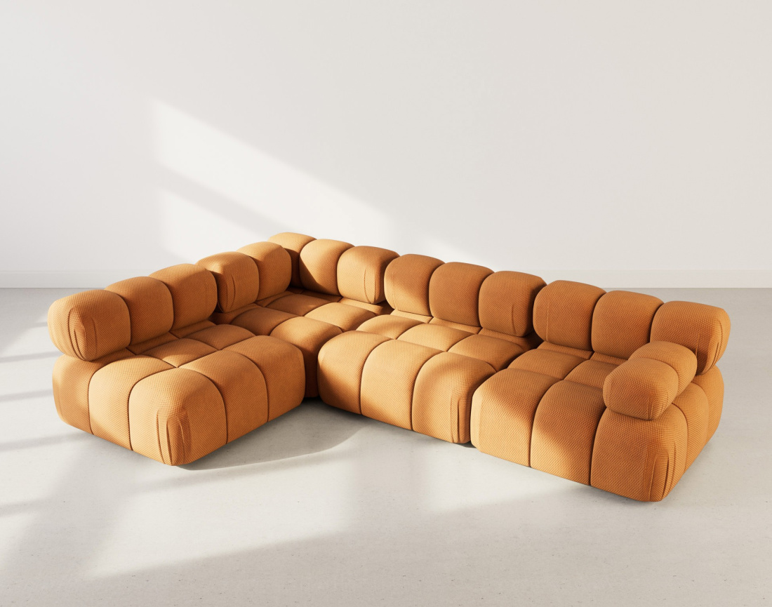 Canapé modulable d'angle gauche 5 places en velours texturé Ruby