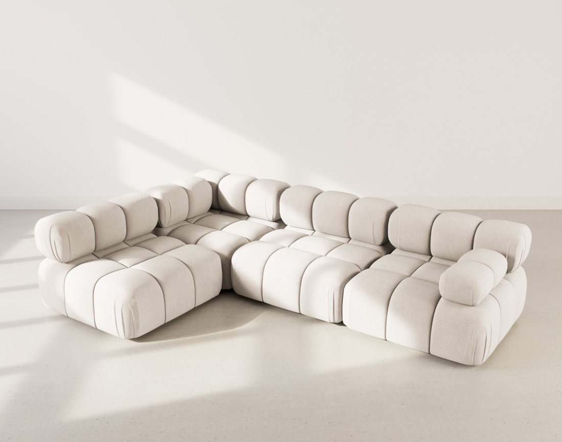 Canapé modulable d'angle gauche 5 places en velours texturé Ruby