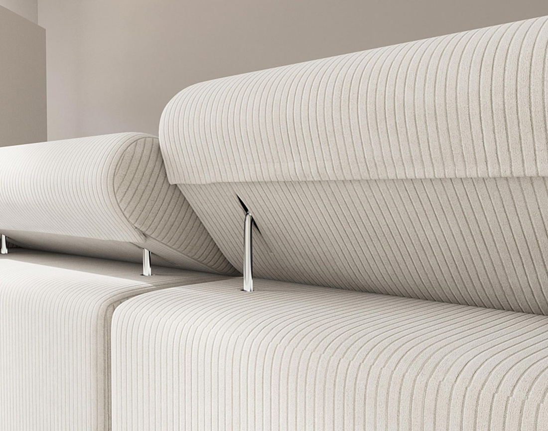 Canapé d'angle gauche 6 places convertible avec coffre et têtières réglables en velours côtelé Pablo