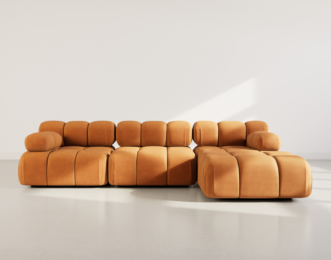 Canapé modulable d'angle droit 4 places en velours texturé Ruby