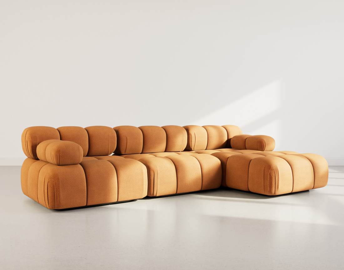 Canapé modulable d'angle droit 4 places en velours texturé Ruby