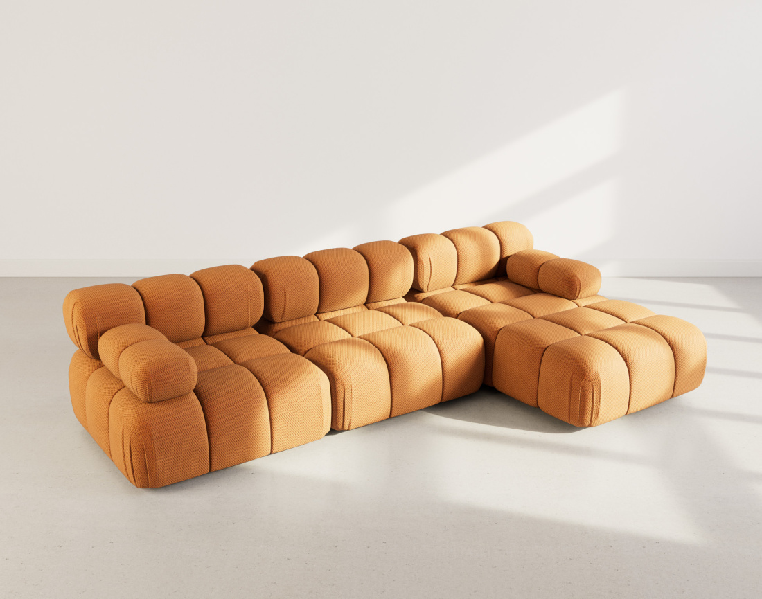 Canapé modulable d'angle droit 4 places en velours texturé Ruby