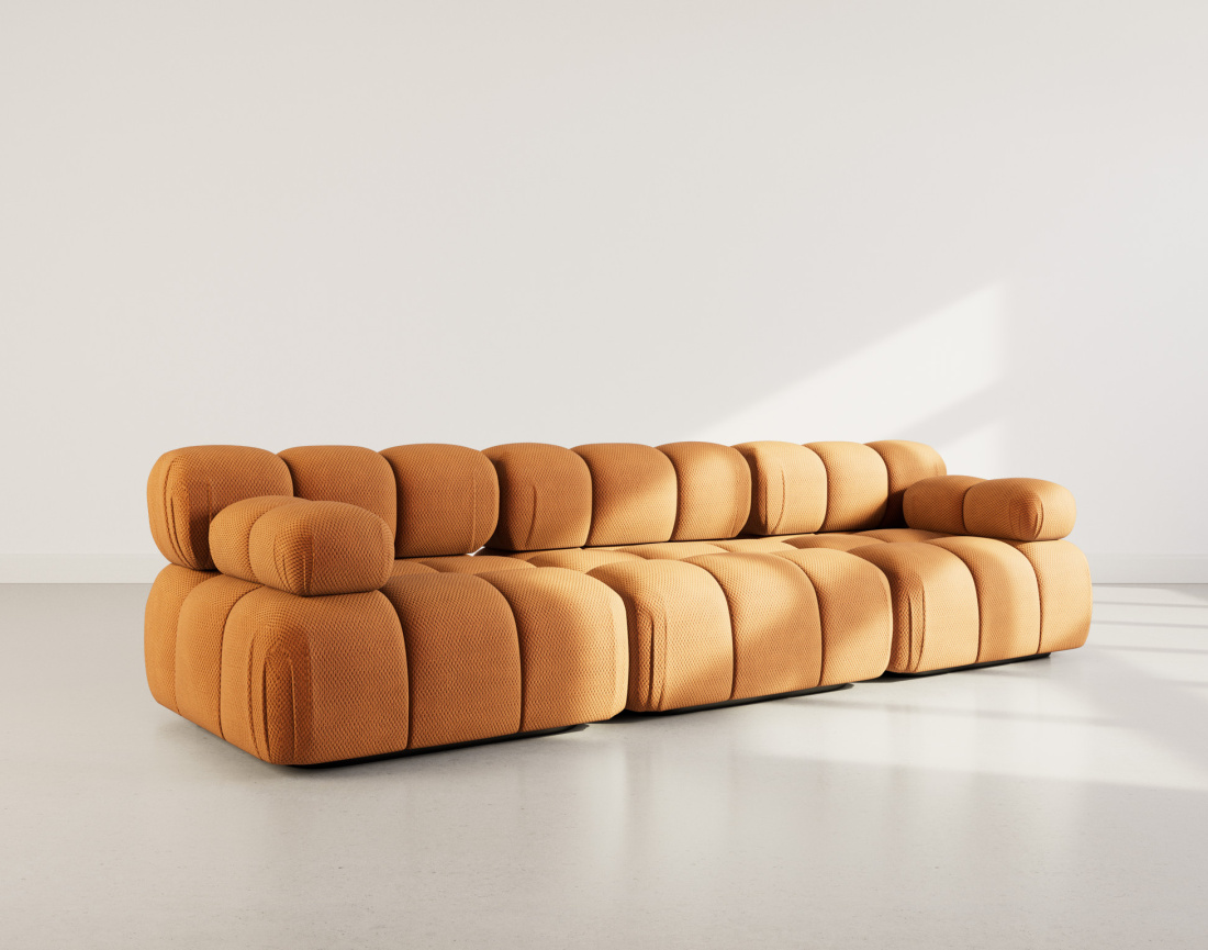 Canapé droit modulable 3 places en velours texturé Ruby