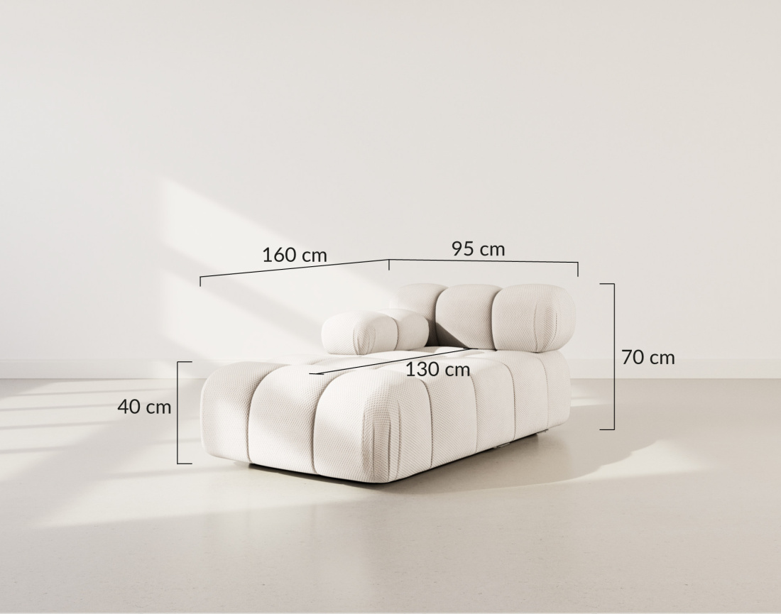 Module d'assise méridienne gauche en velours texturé Ruby