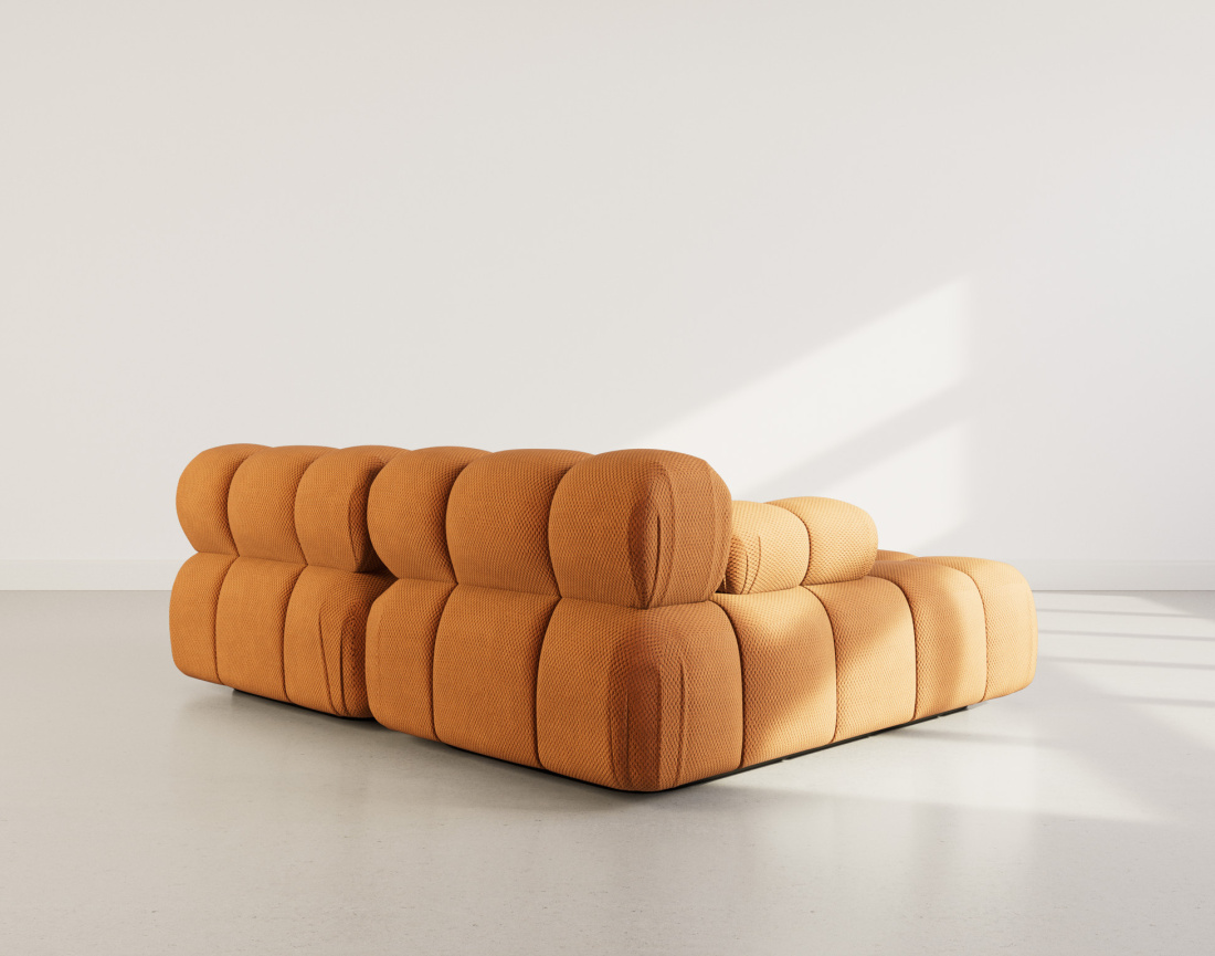 Canapé droit 4 places avec double méridienne assise profonde en velours texturé Ruby