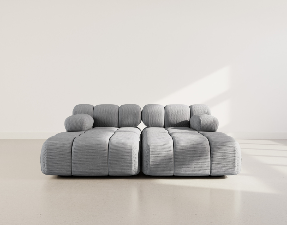 Canapé droit 4 places avec double méridienne assise profonde en velours texturé Ruby