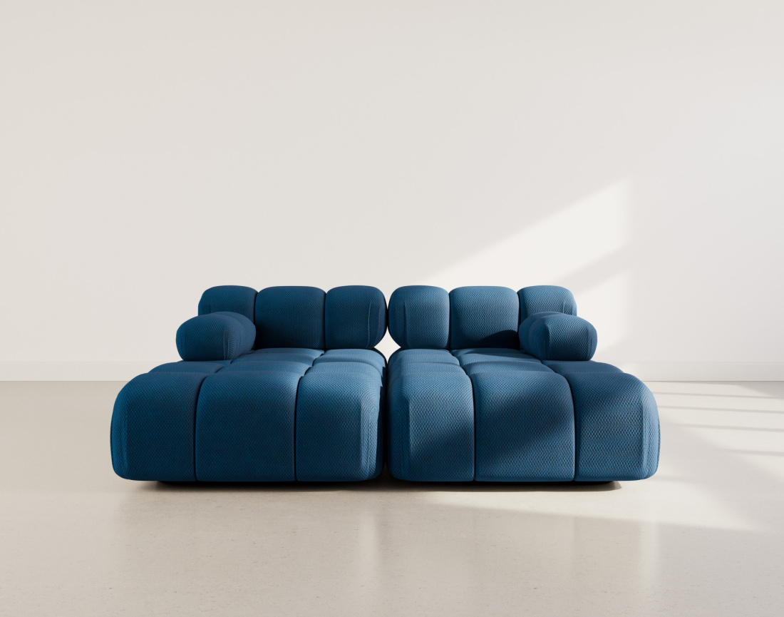 Canapé droit 4 places avec double méridienne assise profonde en velours texturé Ruby