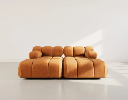 Canapé droit 4 places avec double méridienne assise profonde en velours texturé Ruby