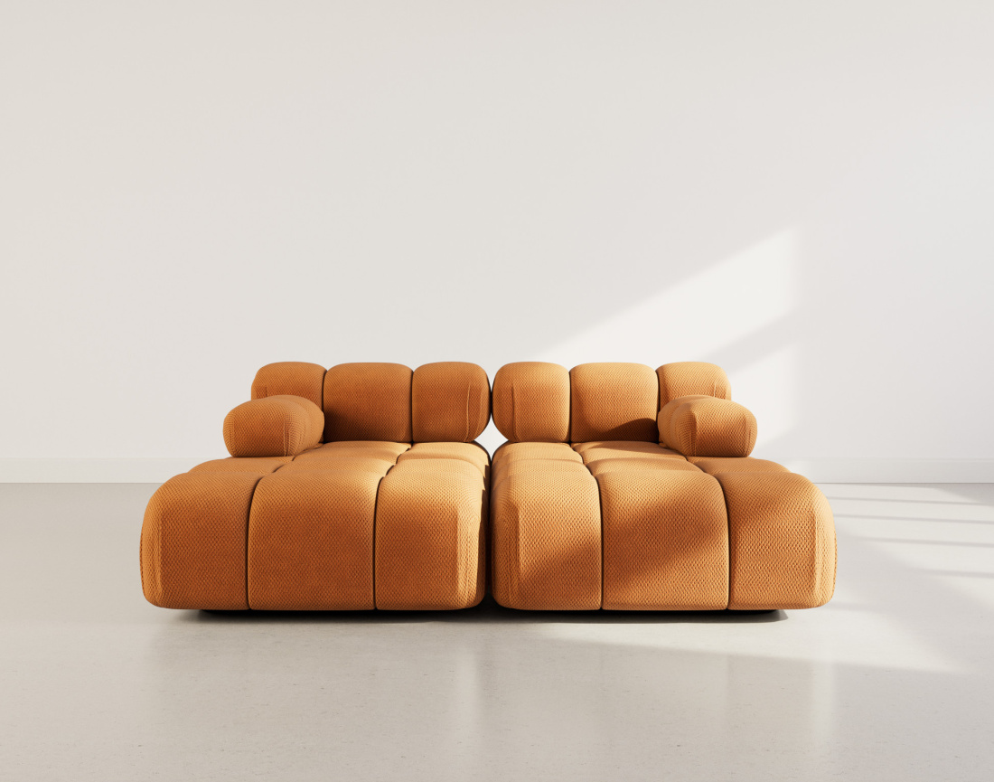 Canapé droit 4 places avec double méridienne assise profonde en velours texturé Ruby