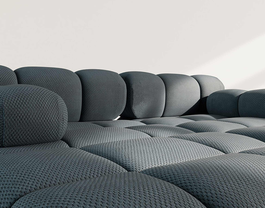 Canapé droit 4 places avec double méridienne assise profonde en velours texturé Ruby