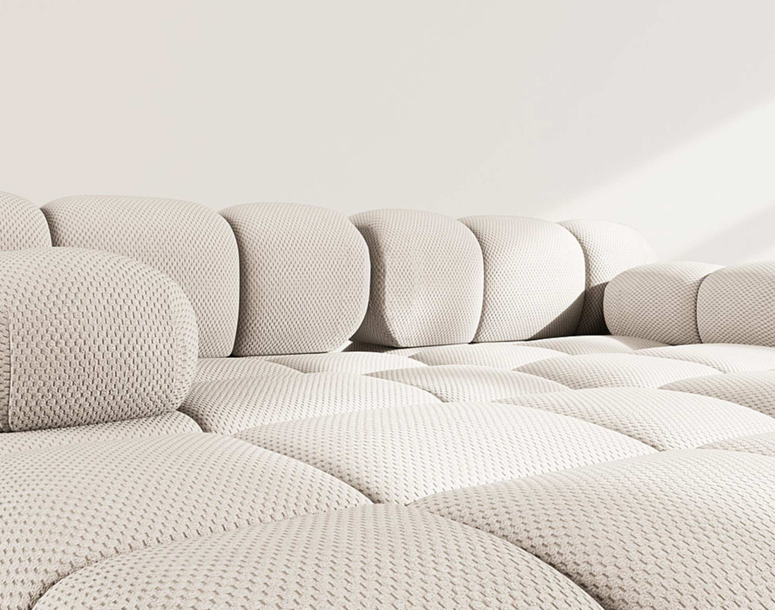 Canapé droit 4 places avec double méridienne assise profonde en velours texturé Ruby