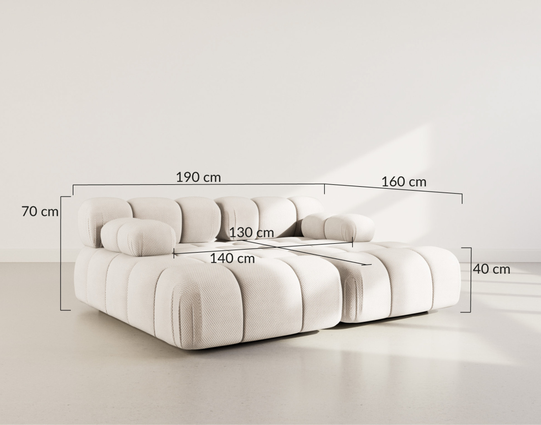 Canapé droit 4 places avec double méridienne assise profonde en velours texturé Ruby