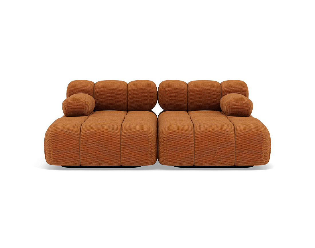 Canapé droit 4 places avec double méridienne assise profonde en velours texturé Ruby