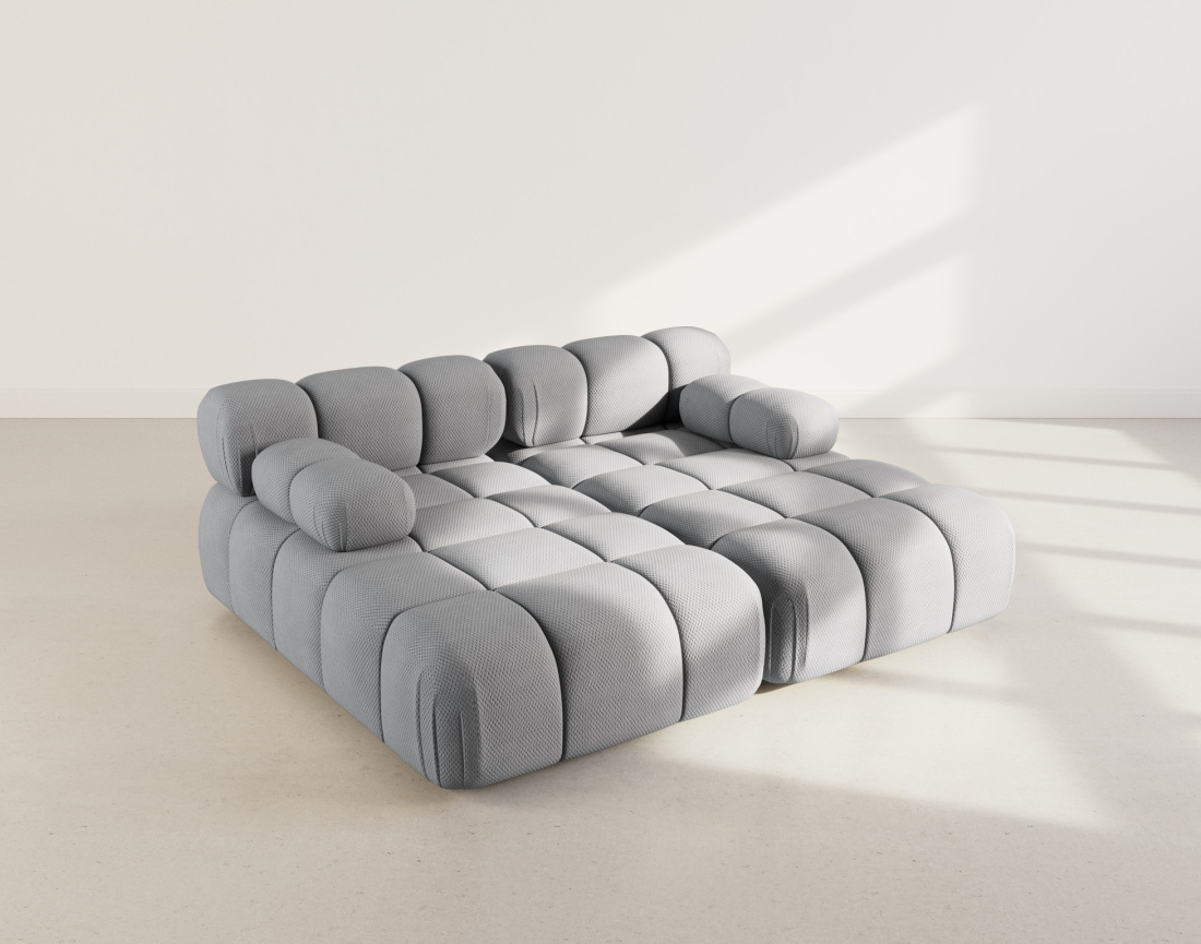 Canapé droit 4 places avec double méridienne assise profonde en velours texturé Ruby