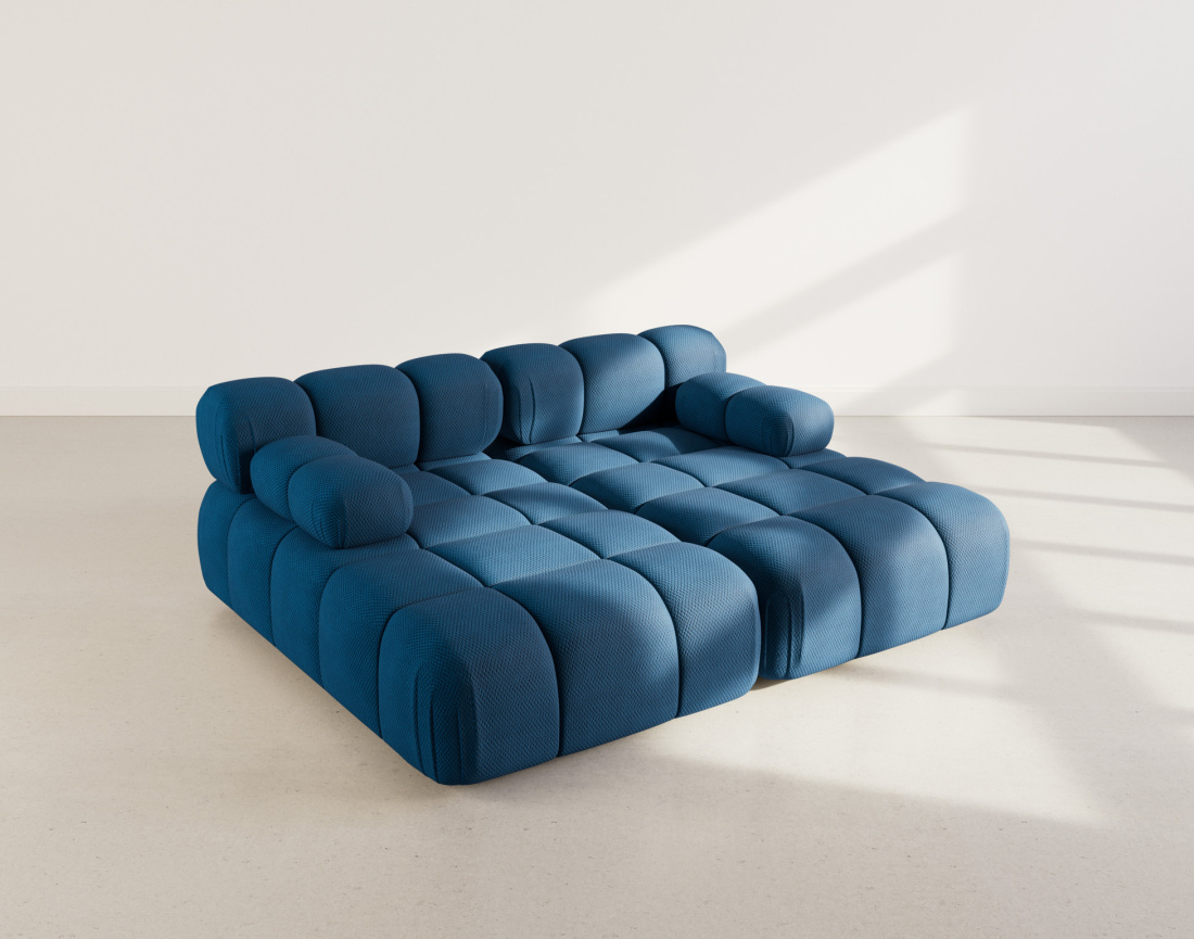 Canapé droit 4 places avec double méridienne assise profonde en velours texturé Ruby