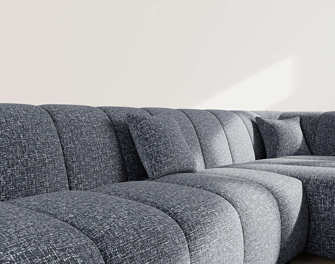 Canapé d'angle droit 4 places sans accoudoir en tissu texturé Curtis