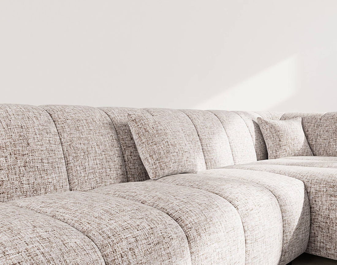 Canapé d'angle droit 4 places sans accoudoir en tissu texturé Curtis