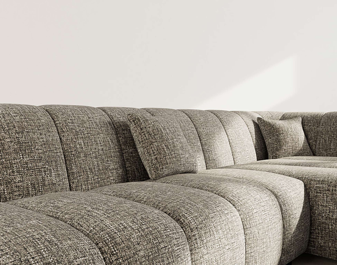 Canapé d'angle droit 4 places sans accoudoir en tissu texturé Curtis