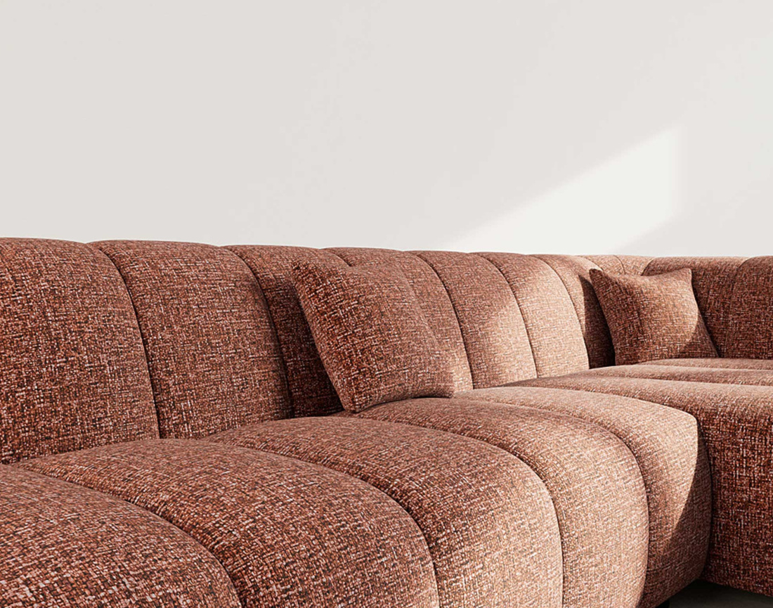 Canapé d'angle droit 4 places sans accoudoir en tissu texturé Curtis