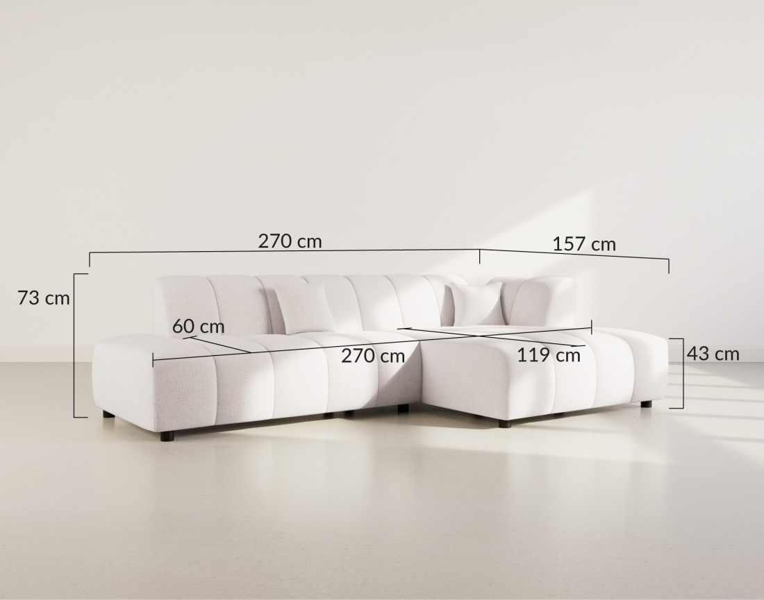 Canapé d'angle droit 4 places sans accoudoir en tissu texturé Curtis