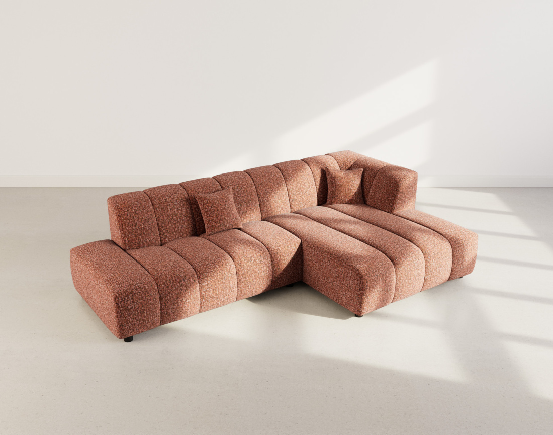 Canapé d'angle droit 4 places sans accoudoir en tissu texturé Curtis