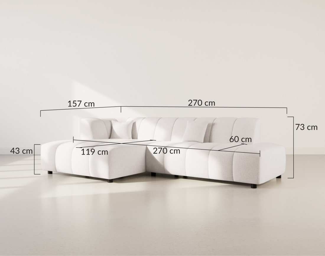 Canapé d'angle gauche 4 places sans accoudoir en tissu texturé Curtis