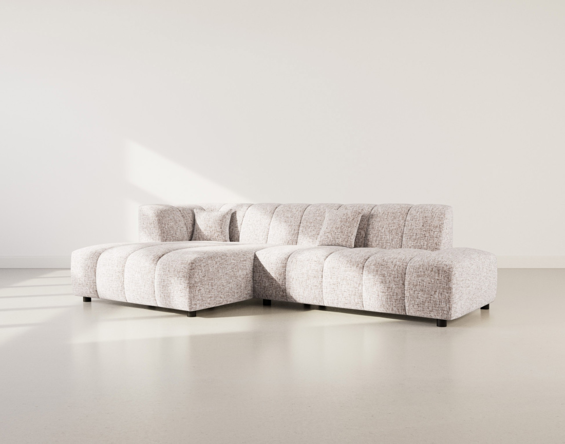 Thumbnail video of the produit Curtis - canapé d'angle gauche 4 places sans accoudoir en tissu texturé