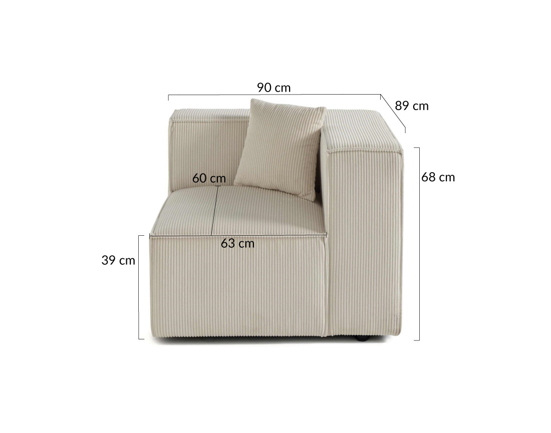 Module d'assise droit en velours côtelé Arty