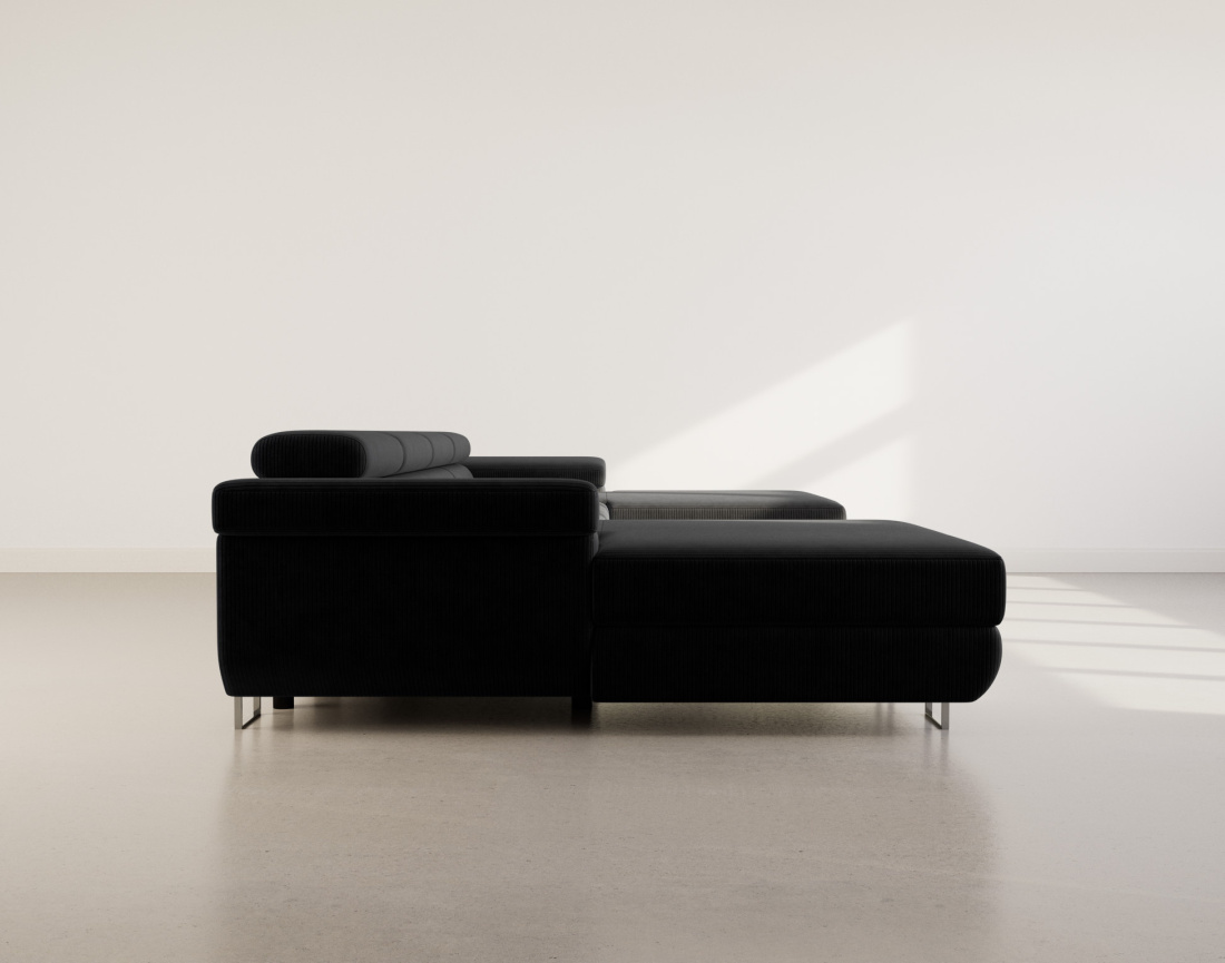 Canapé panoramique en U 7 places convertible avec coffres et têtières réglables en velours côtelé Pablo