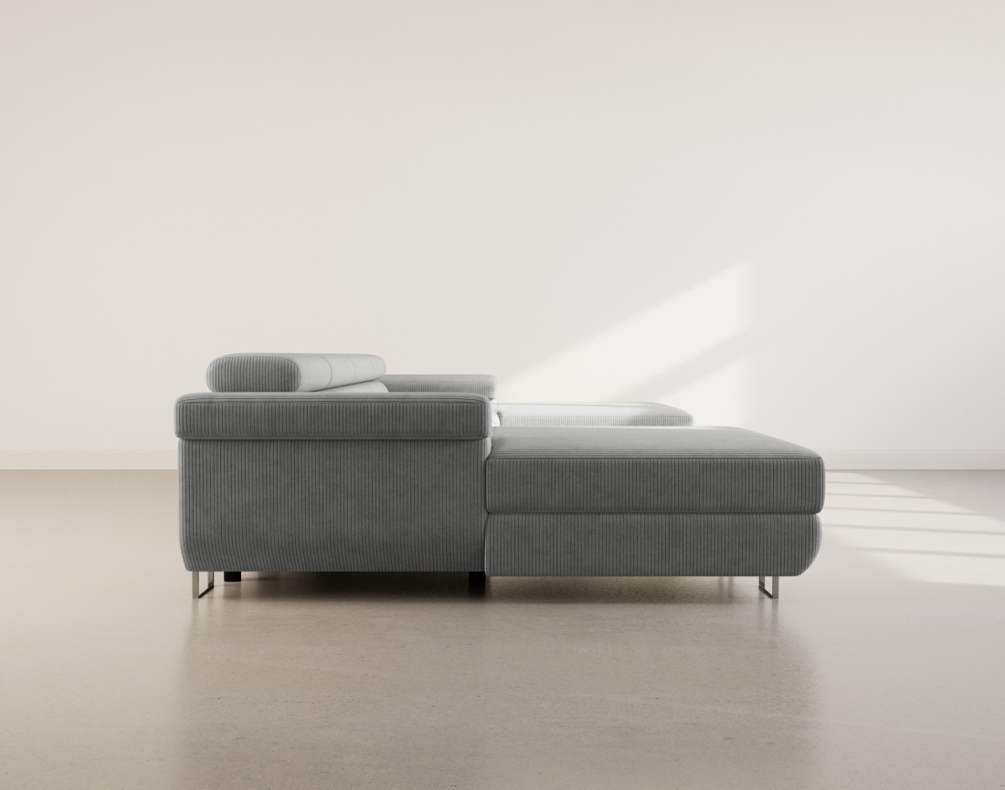 Canapé panoramique en U 7 places convertible avec coffres et têtières réglables en velours côtelé Pablo