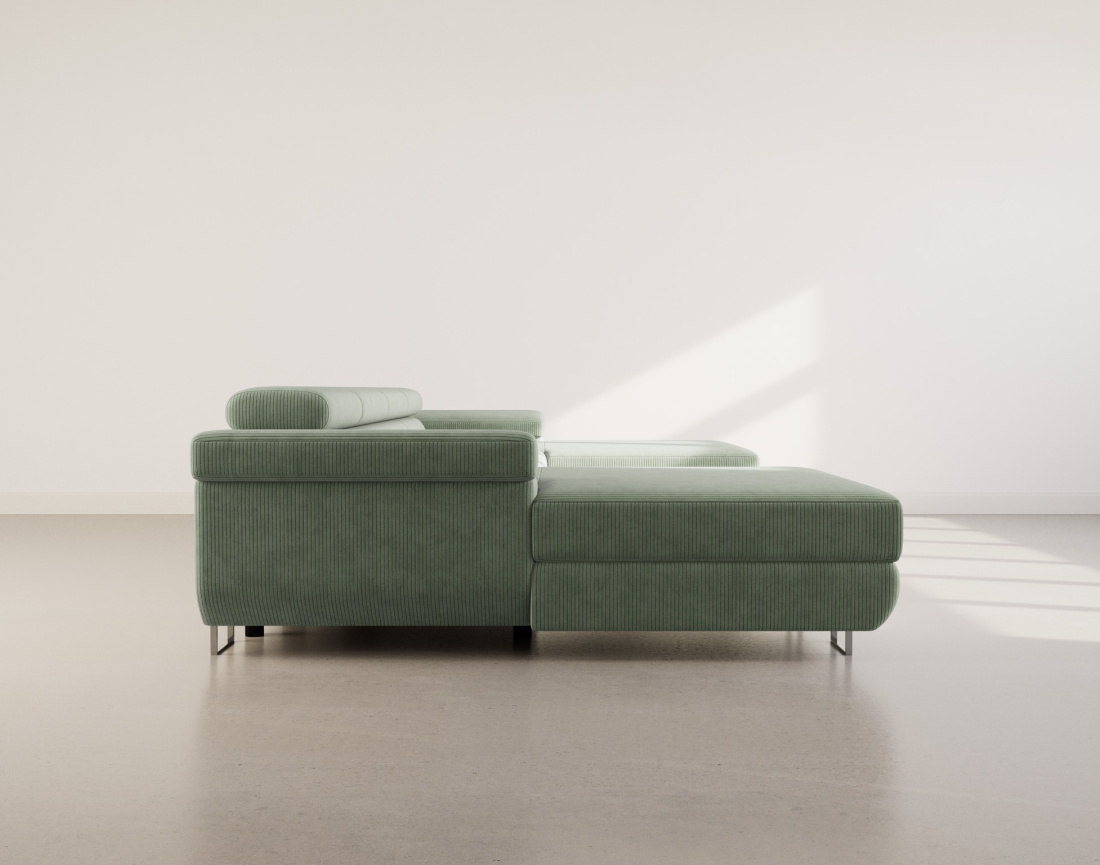 Canapé panoramique en U 7 places convertible avec coffres et têtières réglables en velours côtelé Pablo