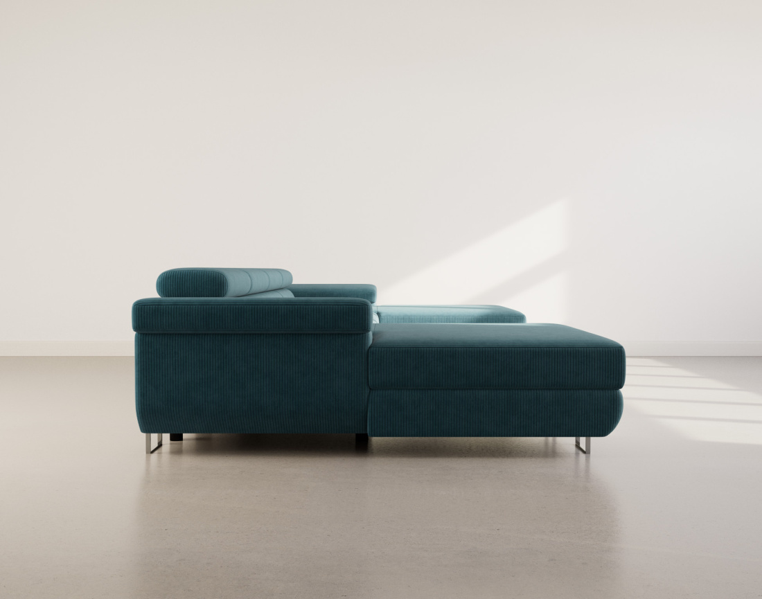 Canapé panoramique en U 7 places convertible avec coffres et têtières réglables en velours côtelé Pablo