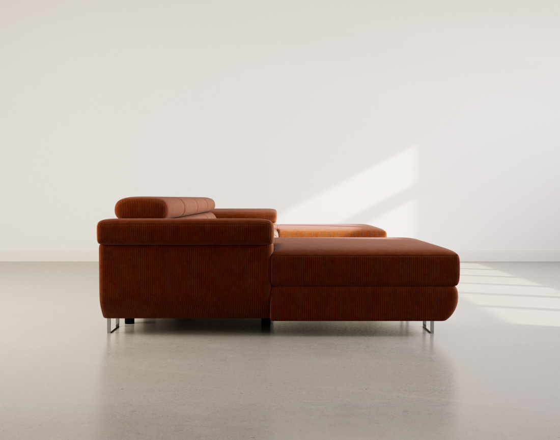 Canapé panoramique en U 7 places convertible avec coffres et têtières réglables en velours côtelé Pablo