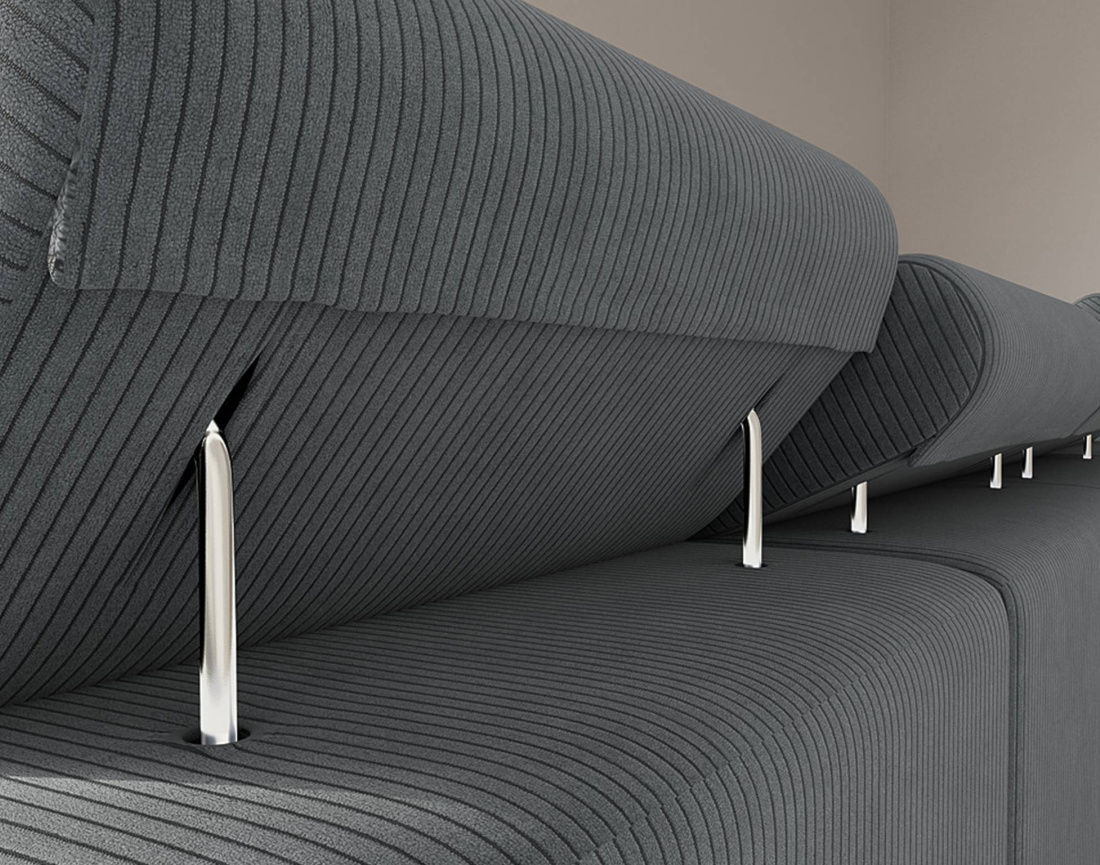 Canapé panoramique en U 7 places convertible avec coffres et têtières réglables en velours côtelé Pablo