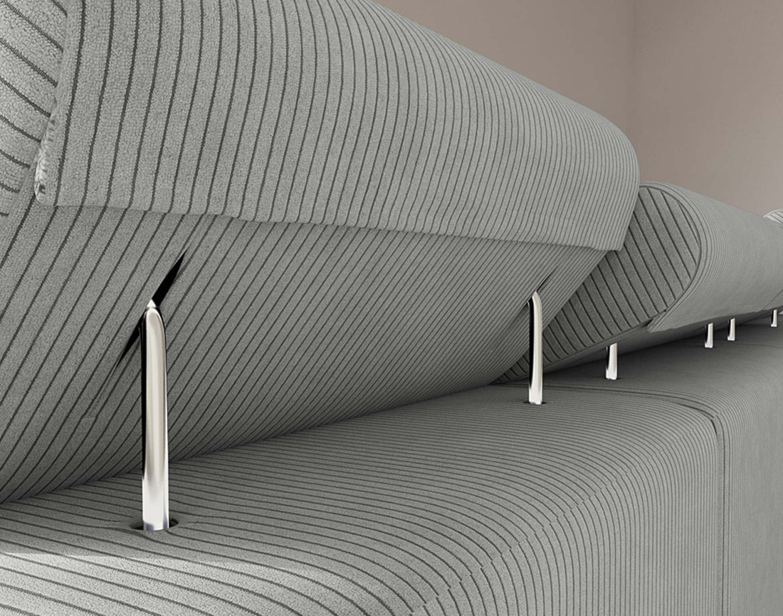 Canapé panoramique en U 7 places convertible avec coffres et têtières réglables en velours côtelé Pablo