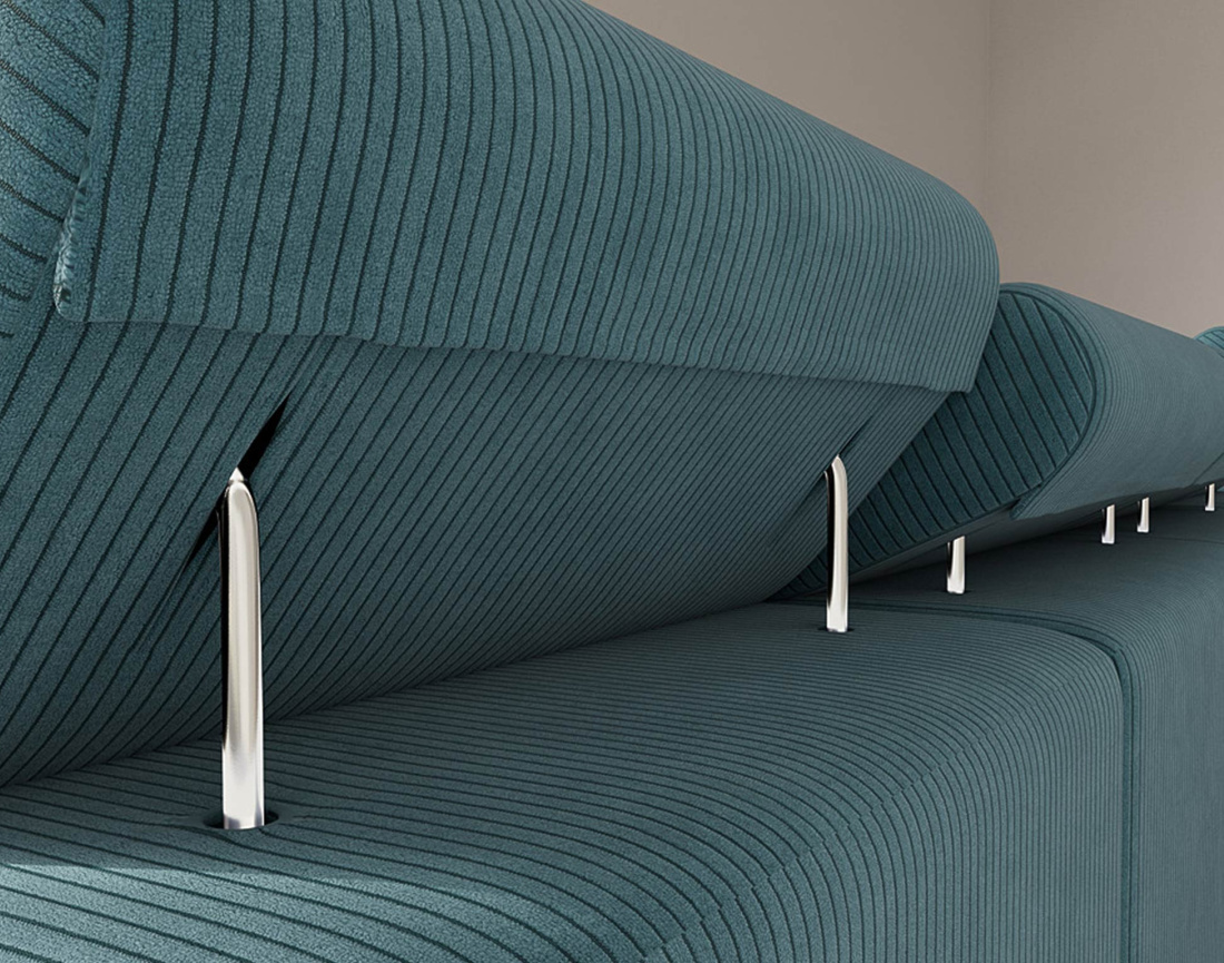 Canapé panoramique en U 7 places convertible avec coffres et têtières réglables en velours côtelé Pablo