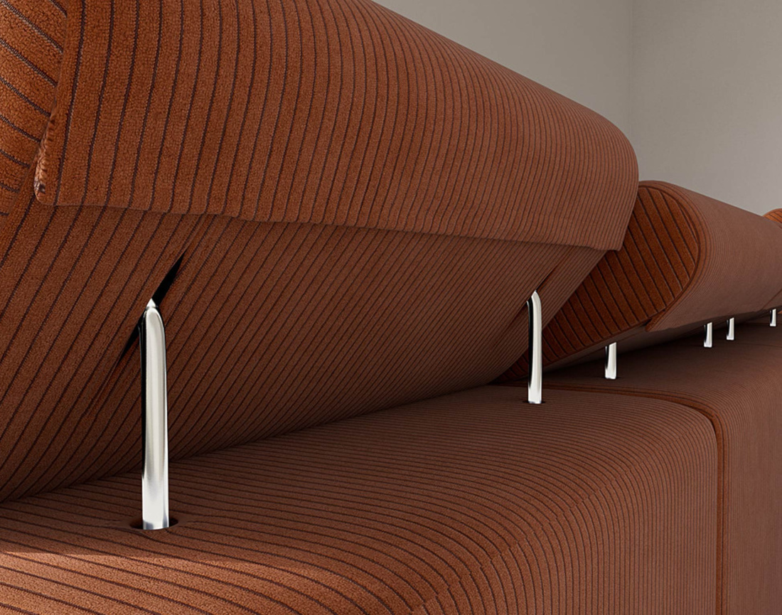 Canapé panoramique en U 7 places convertible avec coffres et têtières réglables en velours côtelé Pablo