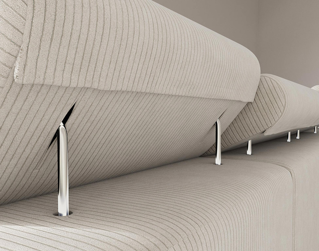 Canapé panoramique en U 7 places convertible avec coffres et têtières réglables en velours côtelé Pablo