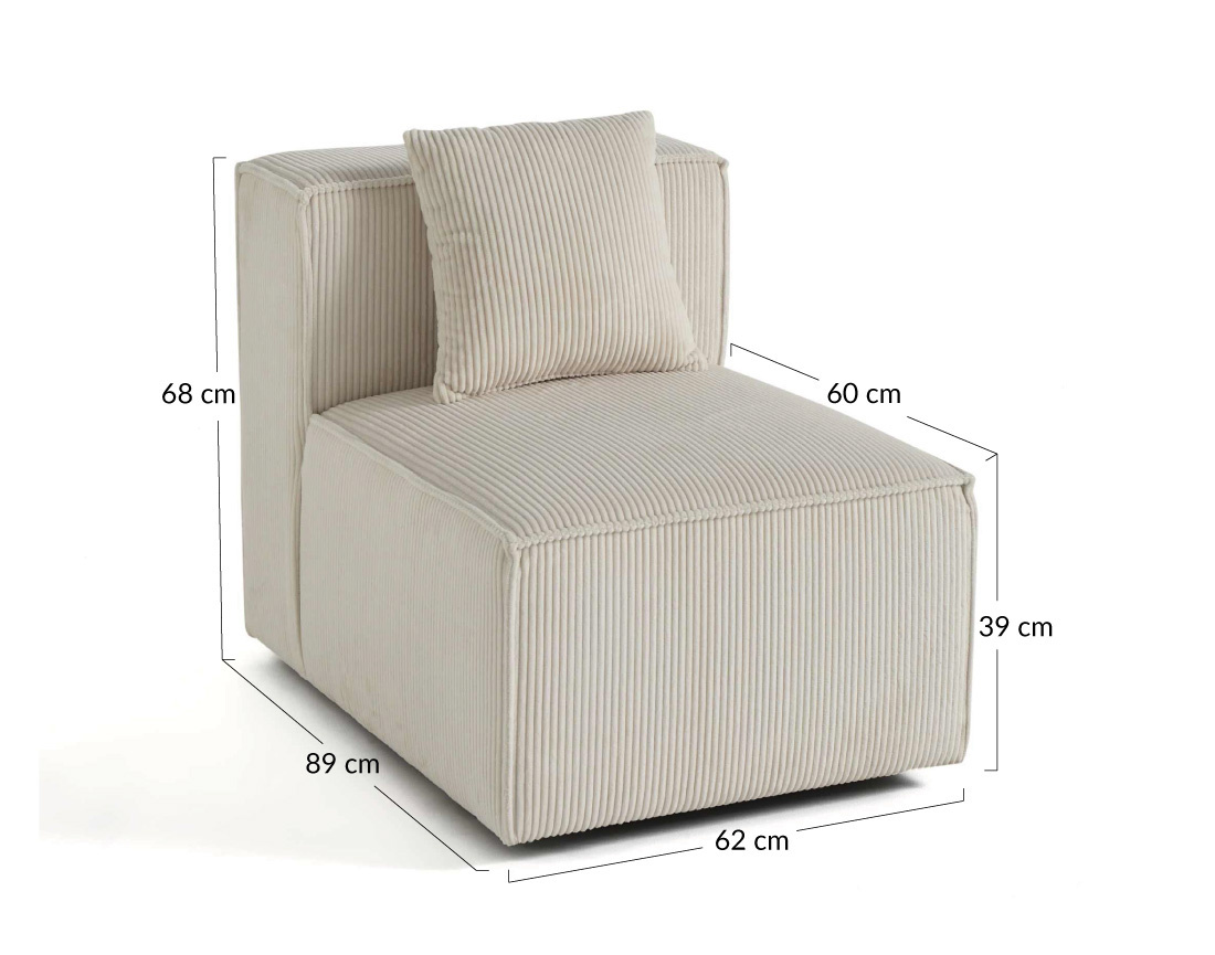 Module d'assise sans accoudoirs en velours côtelé Arty