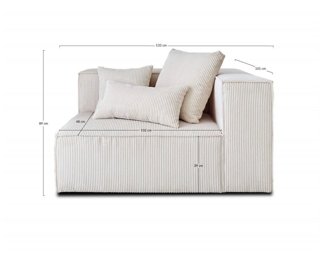 Module d'assise droit en velours côtelé Colombine