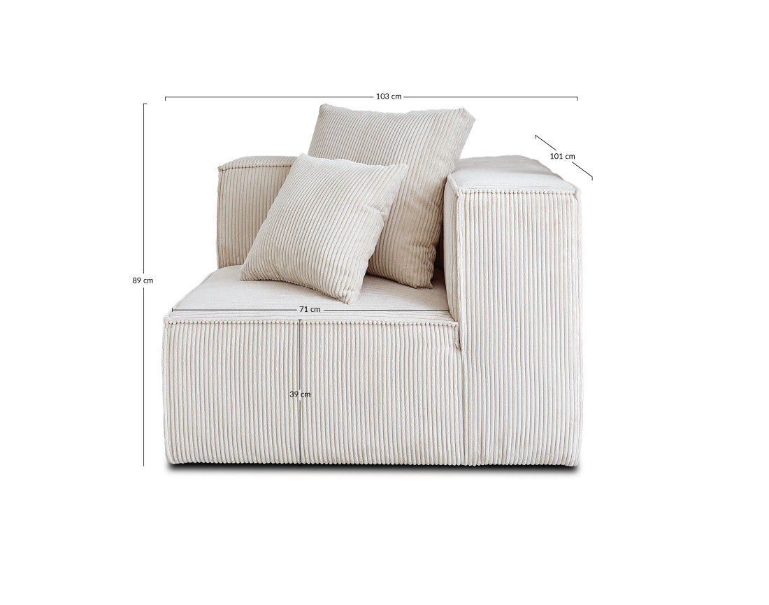 Module d'assise d'angle réversible en velours côtelé Colombine