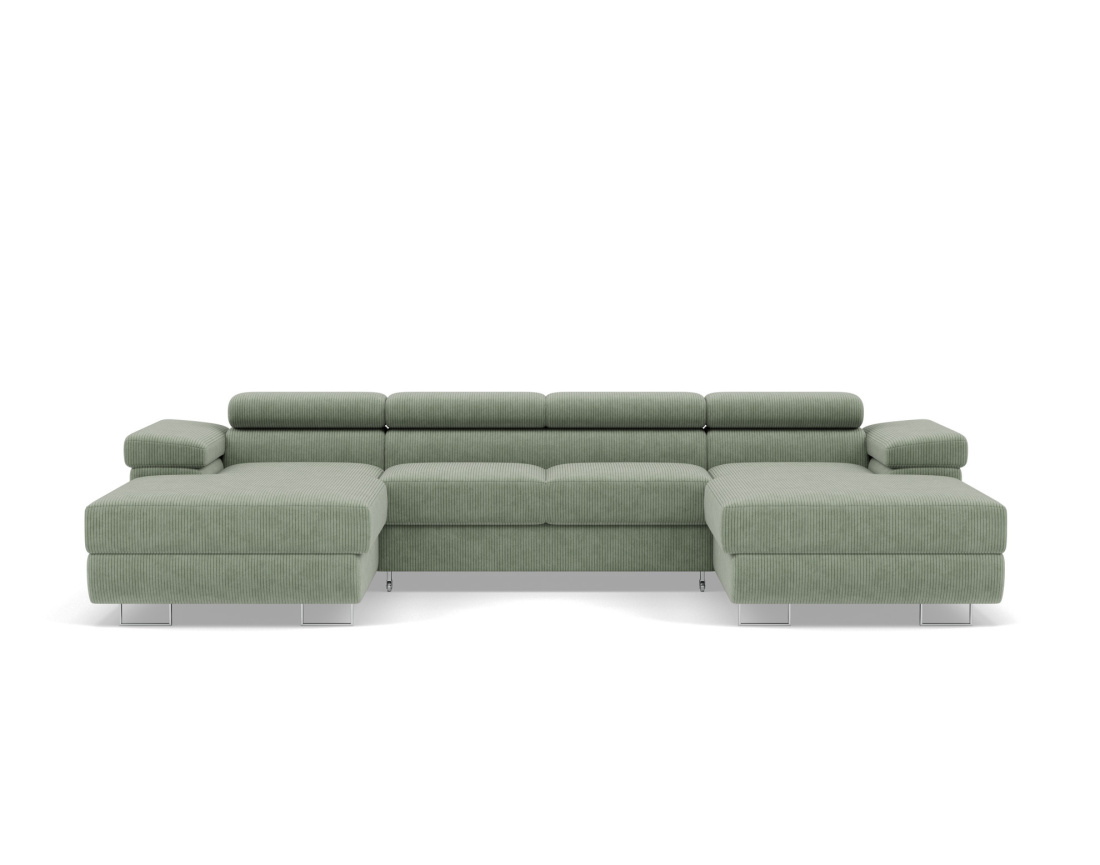 Canapé panoramique en U 7 places convertible avec coffres et têtières réglables en velours côtelé Pablo